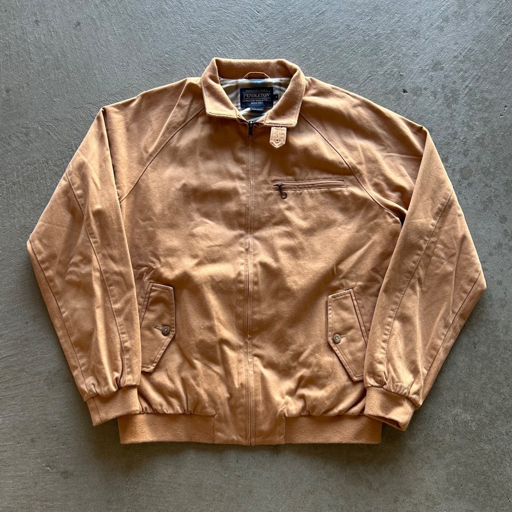 Vintage Pendleton Harrington Jacket Size Small Tan Plaid Lined Bomber Chinstrap